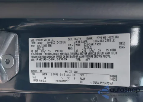2019 Ford Escape Sel from USA, damaged, VIN 1FMCU0HD9KUB93989